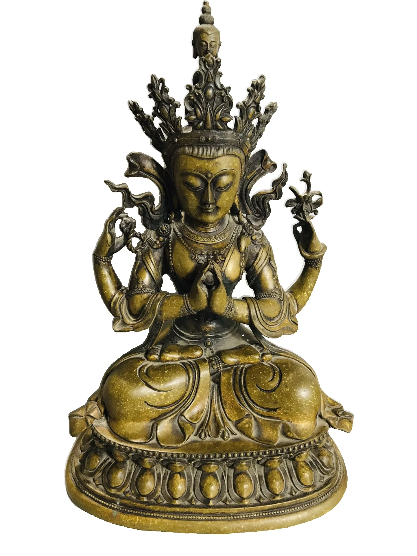 

LAOJUNLU Bronze Gilt Four-Armed Guanyin Figure Ornament 36Cm High Chinese Traditional Style Antiques Fine Art Gifts Crafts