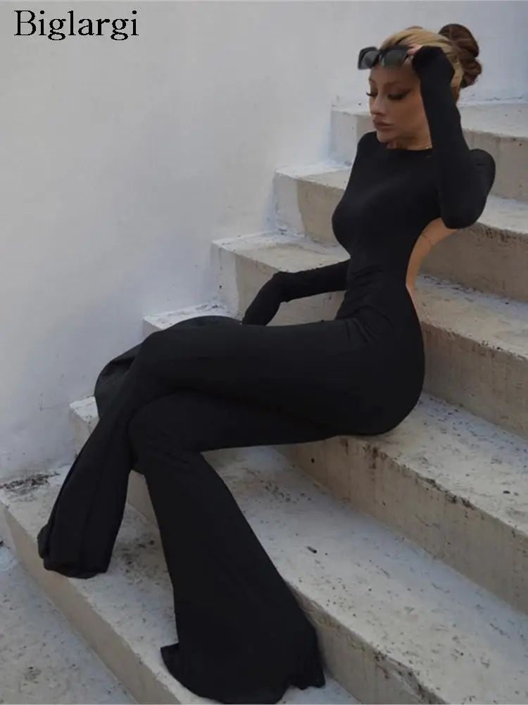 

Autumn Jumpsuit Women Long Sleeve Bodycon Backless Sexy Ladies Jumpsuits Fashion Loose Casual Woman Flared Jumpsuit 2023