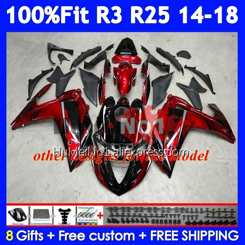 Кузов для YAMAHA YZF R3 R25 R 3 YZF-R3 YZFR25 373 No 10 YZF-R25 YZFR3 2014 Wine red 2015 2016 2017 2018 14 15 16 17 18 Обтекатель