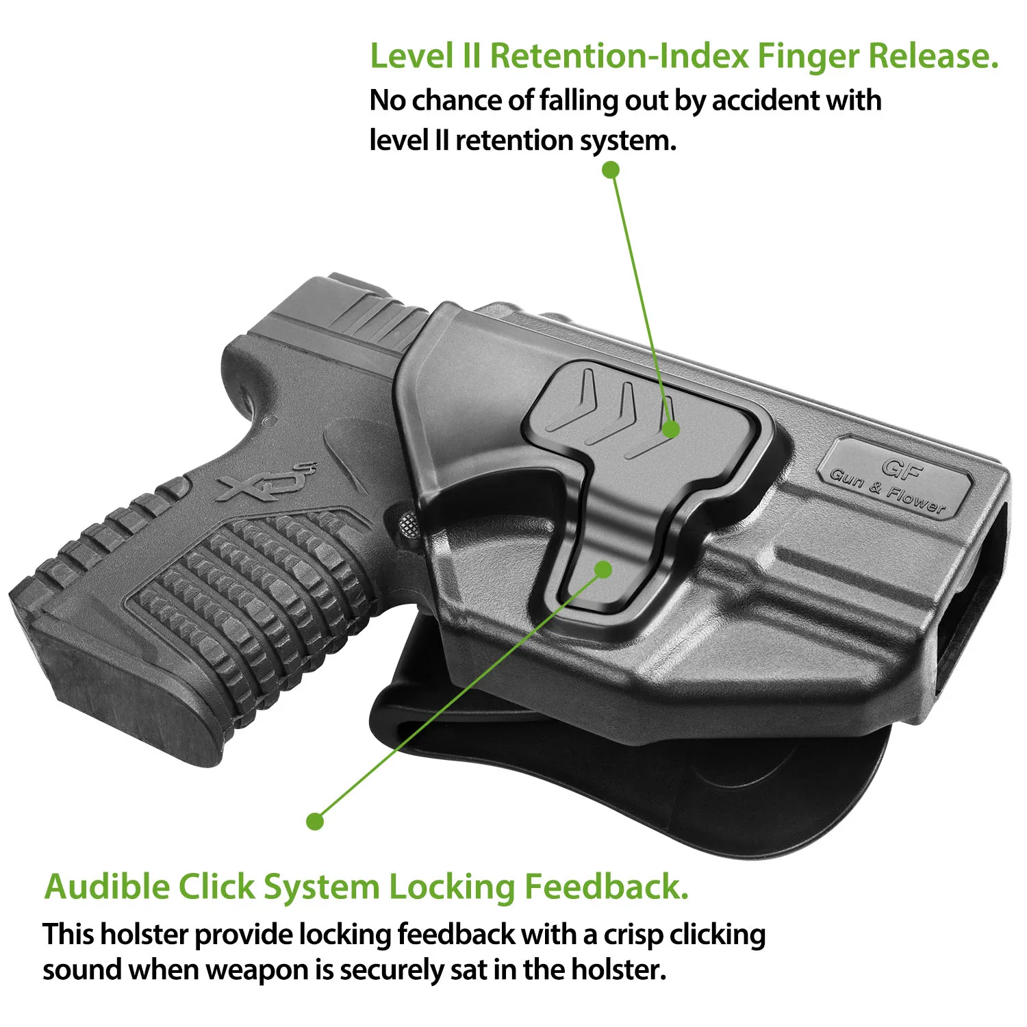 Кобура Springfield XD-S OWB Paddle Holster для пистолета 9/40 размером 3 дюйма (НЕ MOD .2) Регулируемая