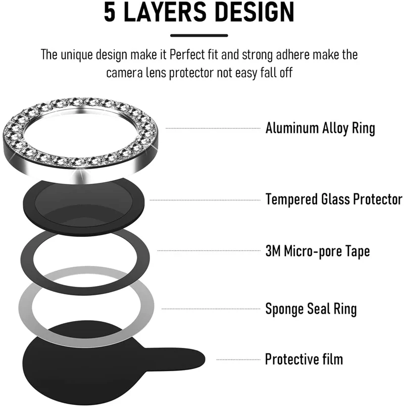 Diamond Glass Camera Lens Protector For iPhone 13 12 Mini Lens Glass 11 12 13 Pro Max metal Camera screen Protector cap 100pcs