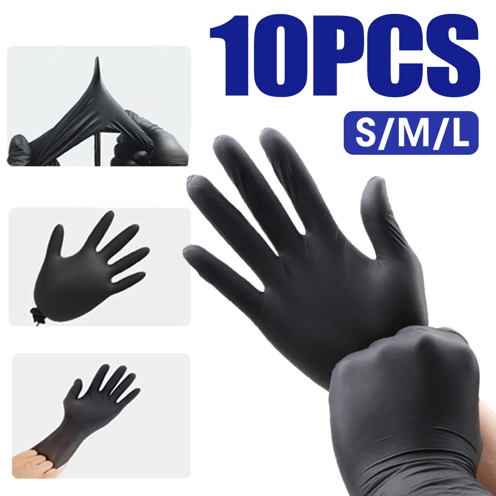 

2/10Pcs Kitchen Thickened Washing Dish Gloves Oil-proof Disposable PVC Black Gloves Waterproof Allergy Free Work Safety Tool