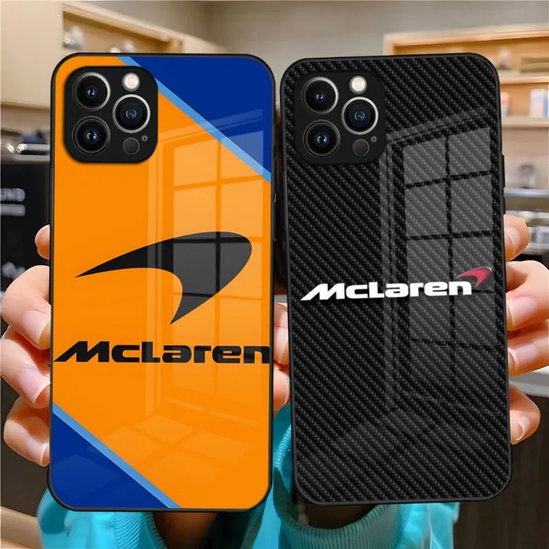 

Роскошный чехол для телефона McLaren с изображением спортивного автомобиля, Роскошный дизайнерский стеклянный чехол для IPhone 14 Pro 12 11 13 Mini X XR XS Max 8 7 6 Plus SE, задняя крышка