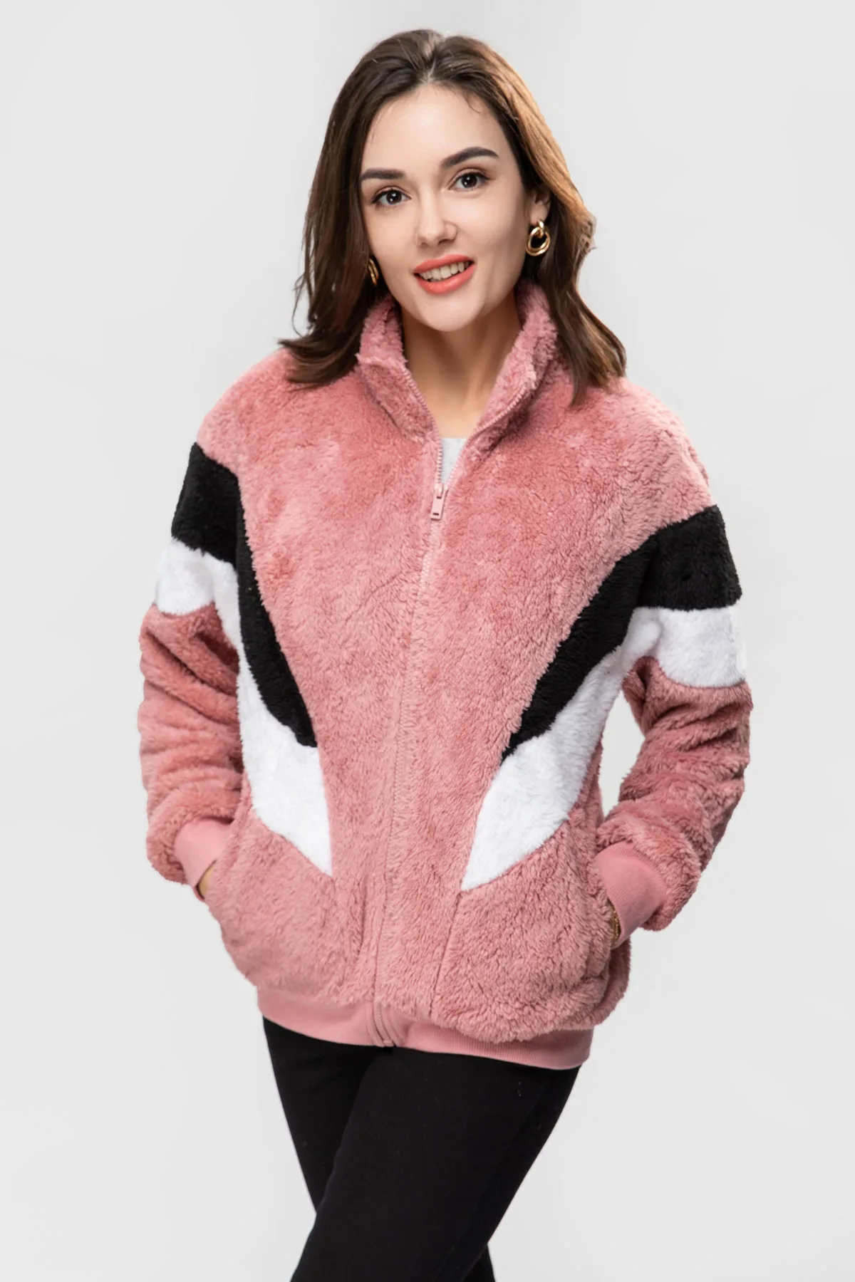 

Модная парка Женская флисовая куртка с широким рукавом