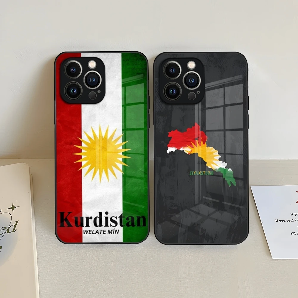 K-Kurdistan Flag Phone Case For iPhone 15 13 14 16 12 11 Pro XS Max Plus Mini X XR SE2020 Tempered Glass Coque