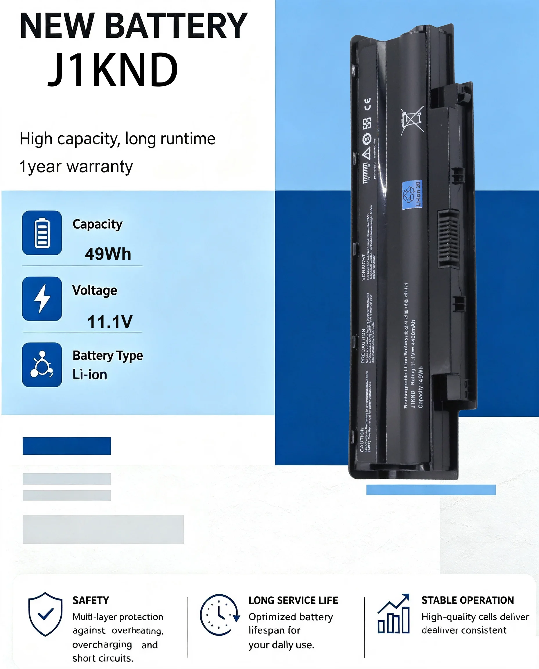 Фото Аккумулятор для ноутбуков Dell Vostro 3450, 3550, 3750, N5110, N5010, M5010, M5030, M5040, M5110, 3420, 3520, N5030, N5040, N5050, N7010, N7110 (J1KND) №2