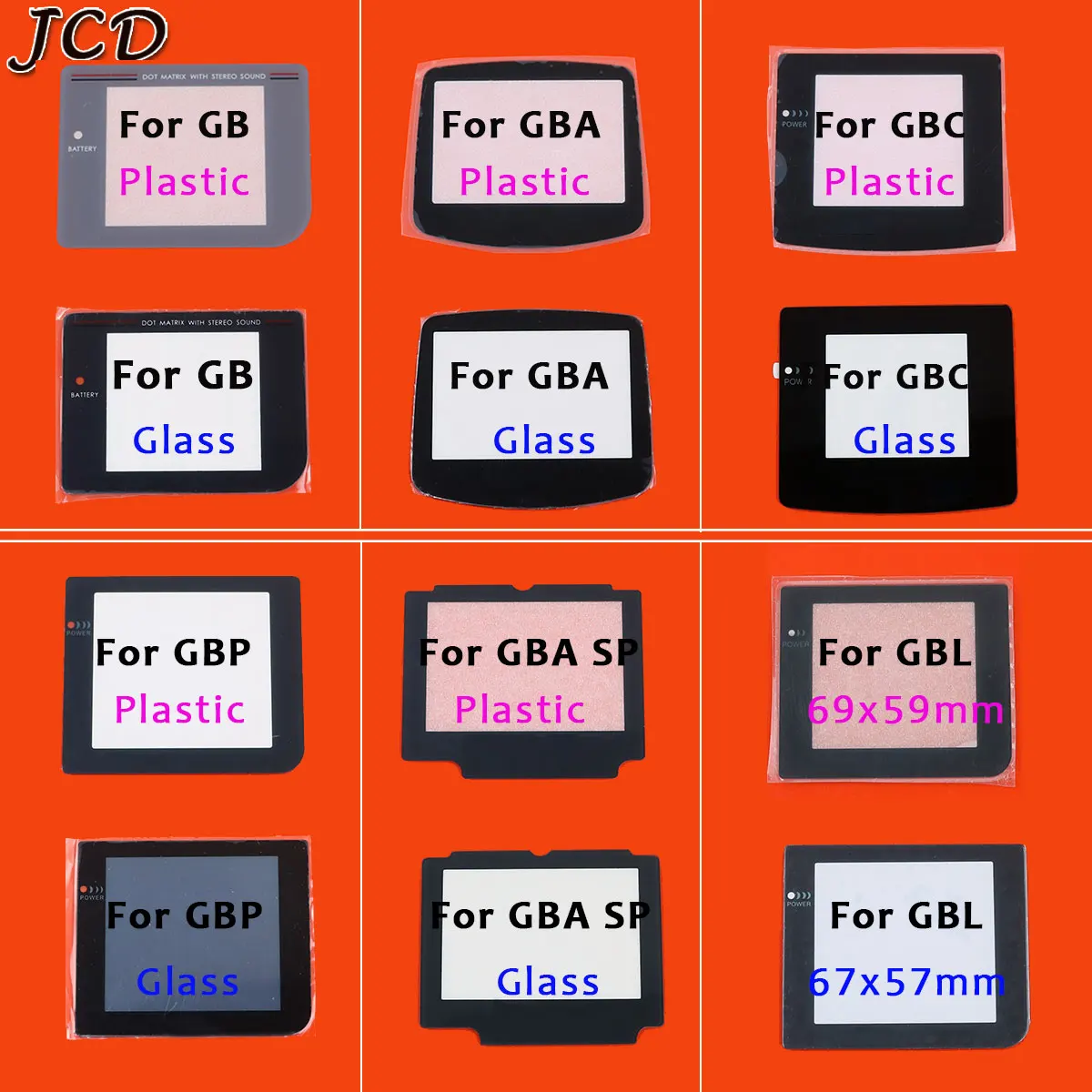 JCD Plastic Glass Lens for GB/GBA/GBC/GBP/GBA SP/GBL Screen Glass Lens for Gameboy Color Lens Protector W/ Adhensiveparts