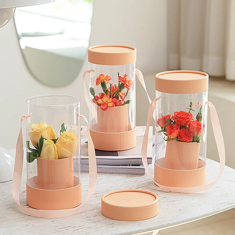 

Flower Packaging Gift Box Pvc Transparent Cylinder Single Rose Bouquet Box Valentine's Day Birthday Flower Packaging Gift Box