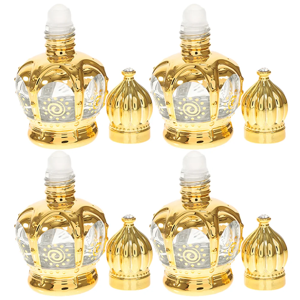 

4 Pcs Oil Bottle Essential Roller Bottles Rollers Crown Pp Refillable Empty Perfume Travel Container Oils 15ml