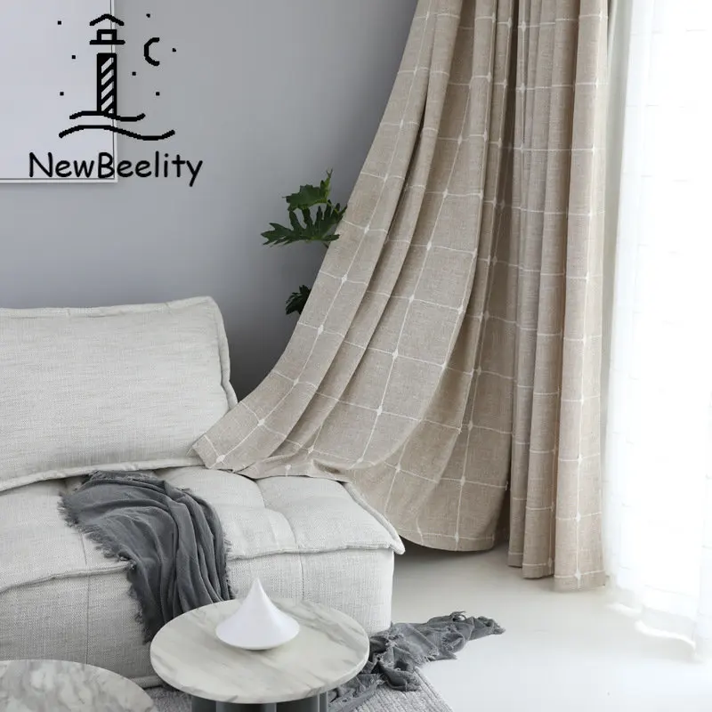 

Japanese Simple Embroidered Curtains Jacquard Ins Lattice Curtains for Living Room Bedroom Bay Window Shade Blackout Drapes