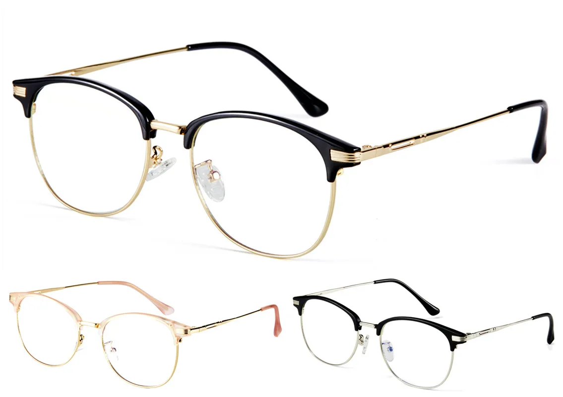 

5054 Blue Light Blocking Glasses Anti Eyestrain Oval Eyeglasses Metal Frame Computer Gaming Glasses For Men Women