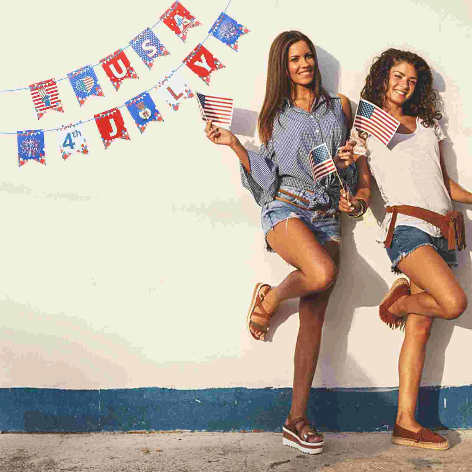 

Independence Day Latte Room Hanging Decor Decorative Banner Americans Flags Red White Blue Party Decorations Paper Indoor