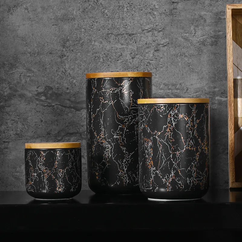 

Marble Grain Coffee Box Sealed Jar Floral Tea Snack Candy Home Kitchen Organizer Storage Container Multi-function Ceramic Jar