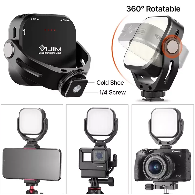 

2023 Ulanzi Vijim VL66 Adjustable LED Video Light with 360 Rotation Mount Bracket Rechargable DSLR SLR Mobile Portable Fill Ligh