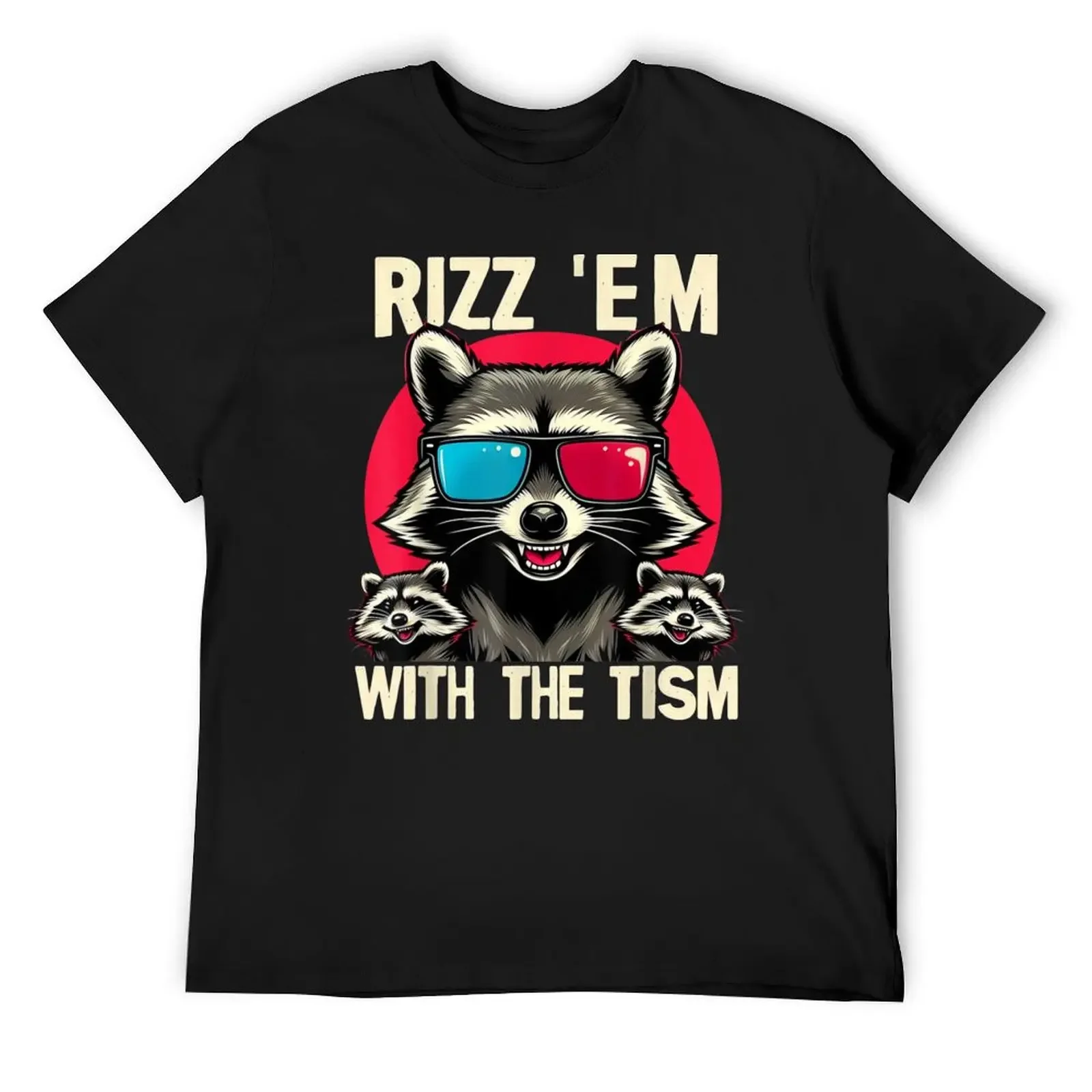 Rizz Em With The Tism Ретро Винтажная футболка с изображением енота хлопковые футболки