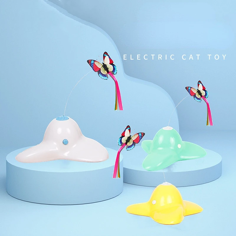 

Interactive Cat Toy Butterfly Funny Exercise Electric Flutter Rotating Kitten Toys with Replacement Cat Teaser Stick for Indoor
