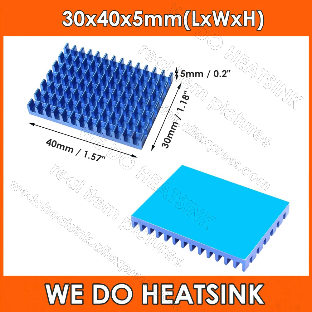 

30x40x5mm Blue Electronic Heatsink 1.18x1.57x0.2 inch with Pre Thermal Conductive Tape Aluminum Heat Sink for MOS GPU IC Chip