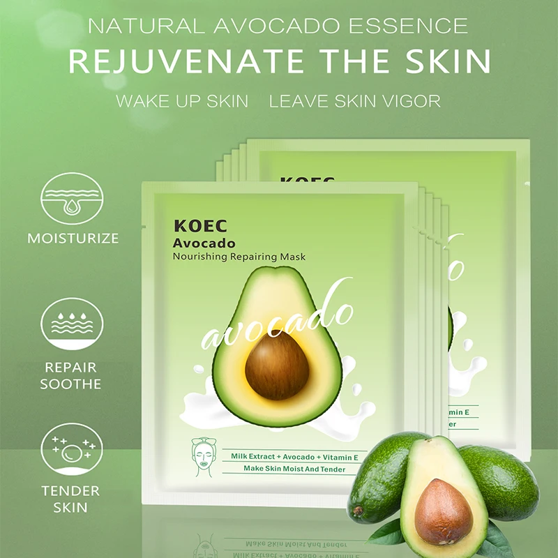 

5PCS Avocado Nourishing Repairing Facial Mask Hydrating Moisturizing Firming Soothing Fade Fine Lines Brightening Skin Face Care