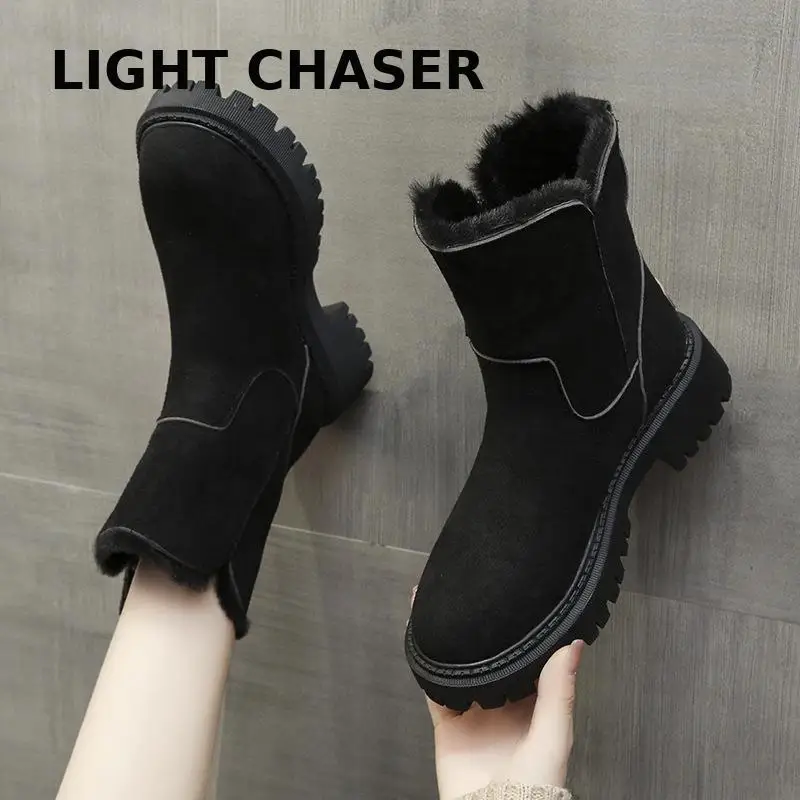 Snow Boots Women's Winter New Velvet Women's Shoes Warm Boots Cotton Shoes Thick Sole Zipper Casual Large Size Women's Boots