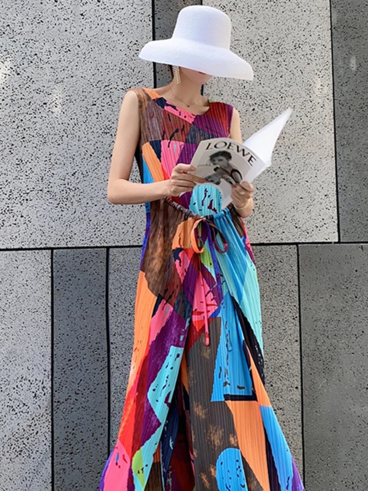 Женское платье 2022 с круглым вырезом без рукавов и высокой талией до колен модный