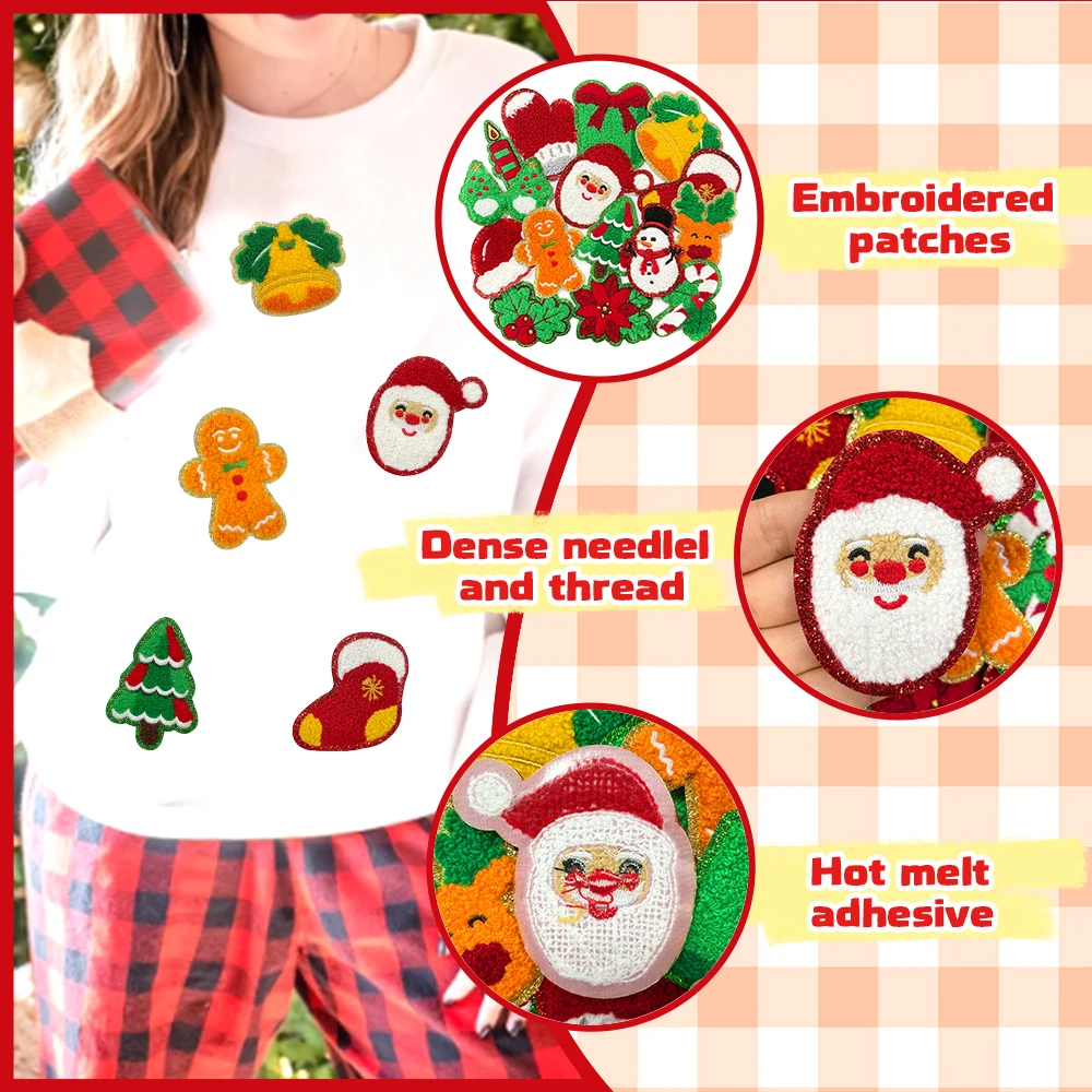 15 шт. рождественское полотенце нашивка из ткани с вышивкой праздничные подарки