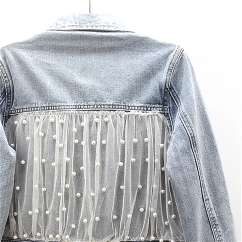 Винтажная светло-голубая сетчатая джинсовая куртка с бисером женская ковбойская