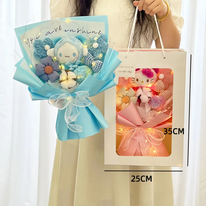 

Sanrio Plush Doll Bouquet Gift Cartoon Kuromi Kt Cat Cinnamoroll My Melody Plush Toys Valentine'S Day Girlfriend Cute Gifts