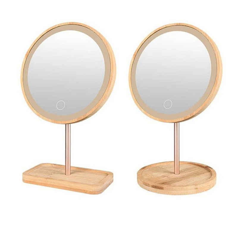 

HAEGER USB Charging Wooden LED Makeup Mirror Desktop Cosmetic Mirror Contact Adjustable Bright Light Beauty Mirror