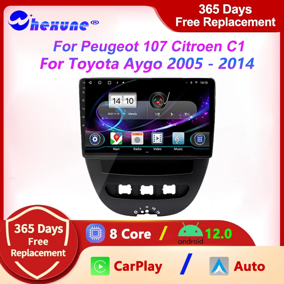 

Автомагнитола на Android 12, мультимедийный видеоплеер для Peugeot 107, Toyota Aygo, Citroen C1 2005-2014, автостерео, GPS-навигация для Carplay