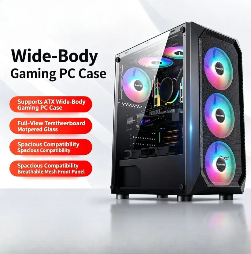 Фото Корпус для игрового ПК Night Hunter 5 ATX с полностью прозрачной боковой панелью, водяным охлаждением и местом для укладки кабелей. №1