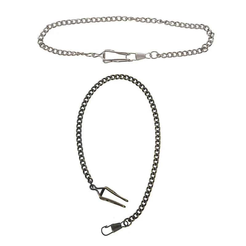 

2 Pcs Retro Antique Vintage Pocket Watch Chain, Silver & Bronze