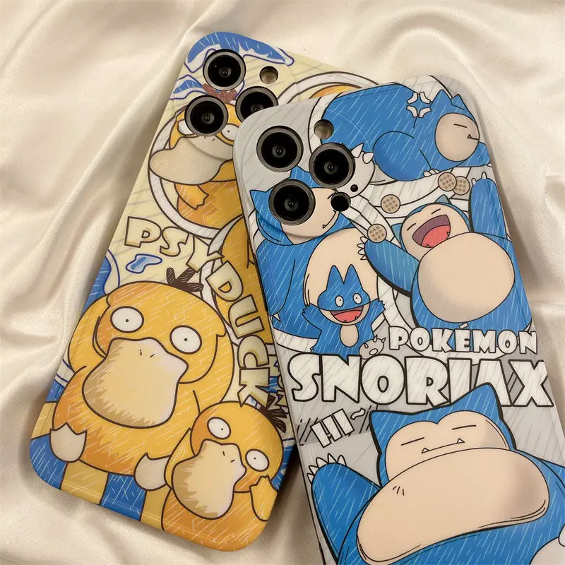 

Bandai Pokemon Silicone Soft Case for iPhone 13 12 11Pro Max X XS MAX XR Mini Cartoon Anime Psyduck Lens Protection Cover