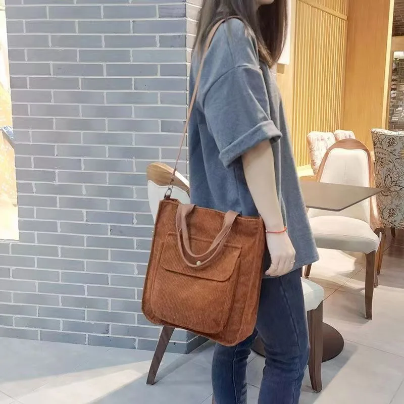 

Women Corduroy Tote Bag Simplicity Vintage Shoulder Crossbody Bag Girls Student Bookbag Casual Handbags Big Capacity Shopper Bag