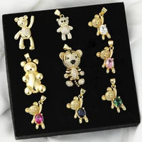 juya 18k real gold plated animal pendants supplies handmade cubic zirconia cute bear charms for diy women fashion jewelry making