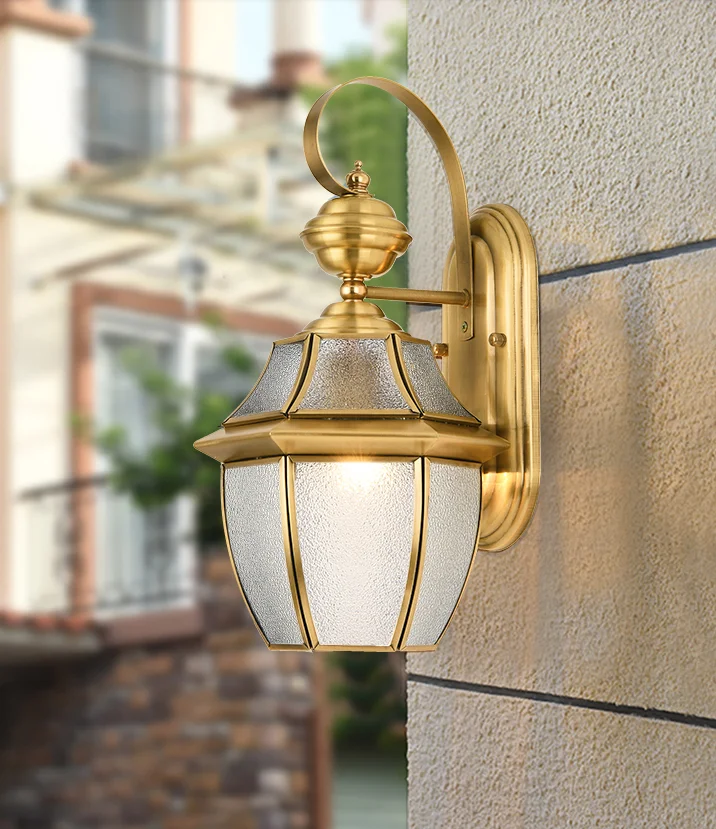 

European Outdoor Wall Lamp Brass Waterproof American Balcony Corridor Courtyard Outdoor Villa Door External Wall Gold Wall Light