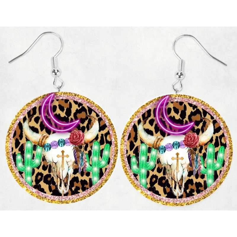 

Western Earrings _Cow Skull_Sunflower_Seamless Print Earrings for 2023 New style