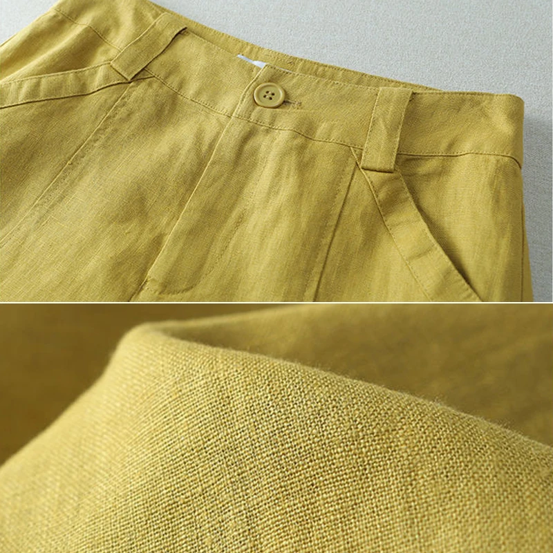 Комбинезон женский из хлопка и льна Модный повседневный костюм с эластичной