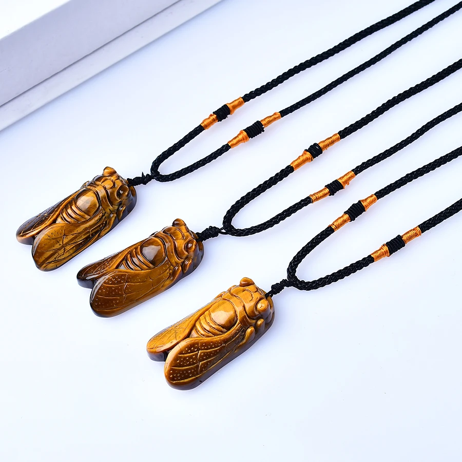 100% натуральный тигровый глаз камень Цикада подвеска ручная гравировка форма