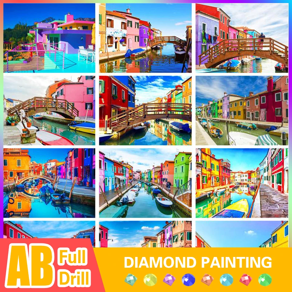 

CHENISTORY Modern Diamond Painting Frame Town House Scenery Diy Crafts For Adults Gift Home Decor Cross Stitch Kill Time Art