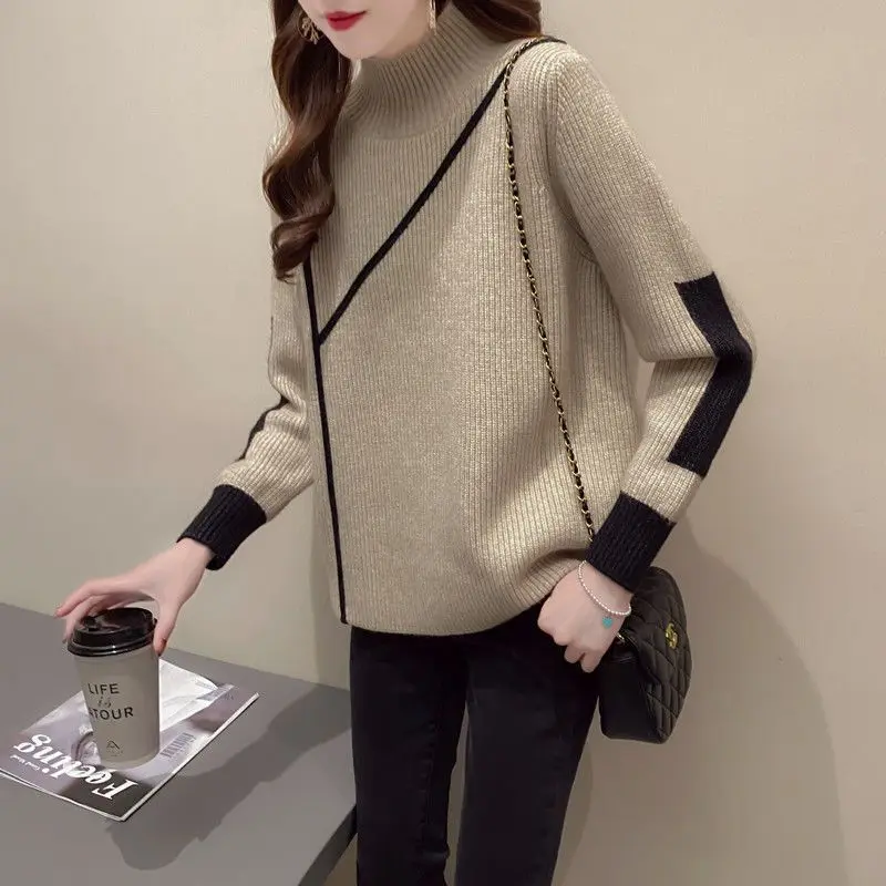 

Autumn Winter Clothe Women New Half-Turtleneck Pullover Tops Slim Fashion Thickened Knit Bottoming Sweater Pull Femme Hiver V394