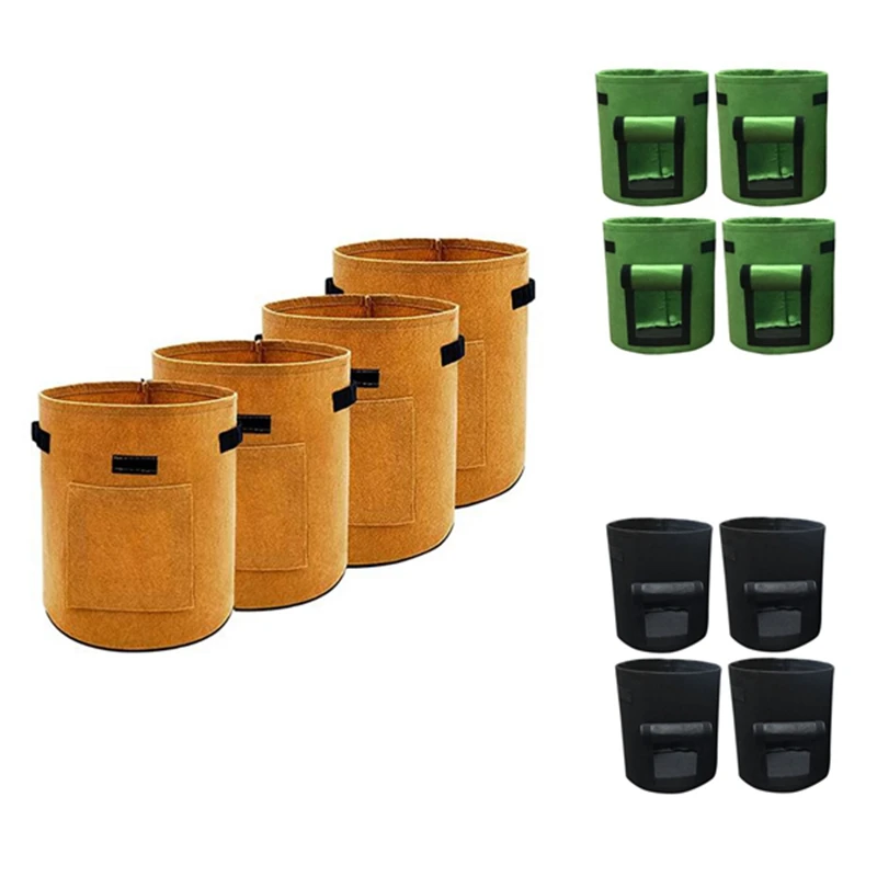 

4 Pcs Felt Plant Grow Bags 4 Gallon Nonwoven Fabric Garden Potato Pot Greenhouse Vegetable Growing Bags