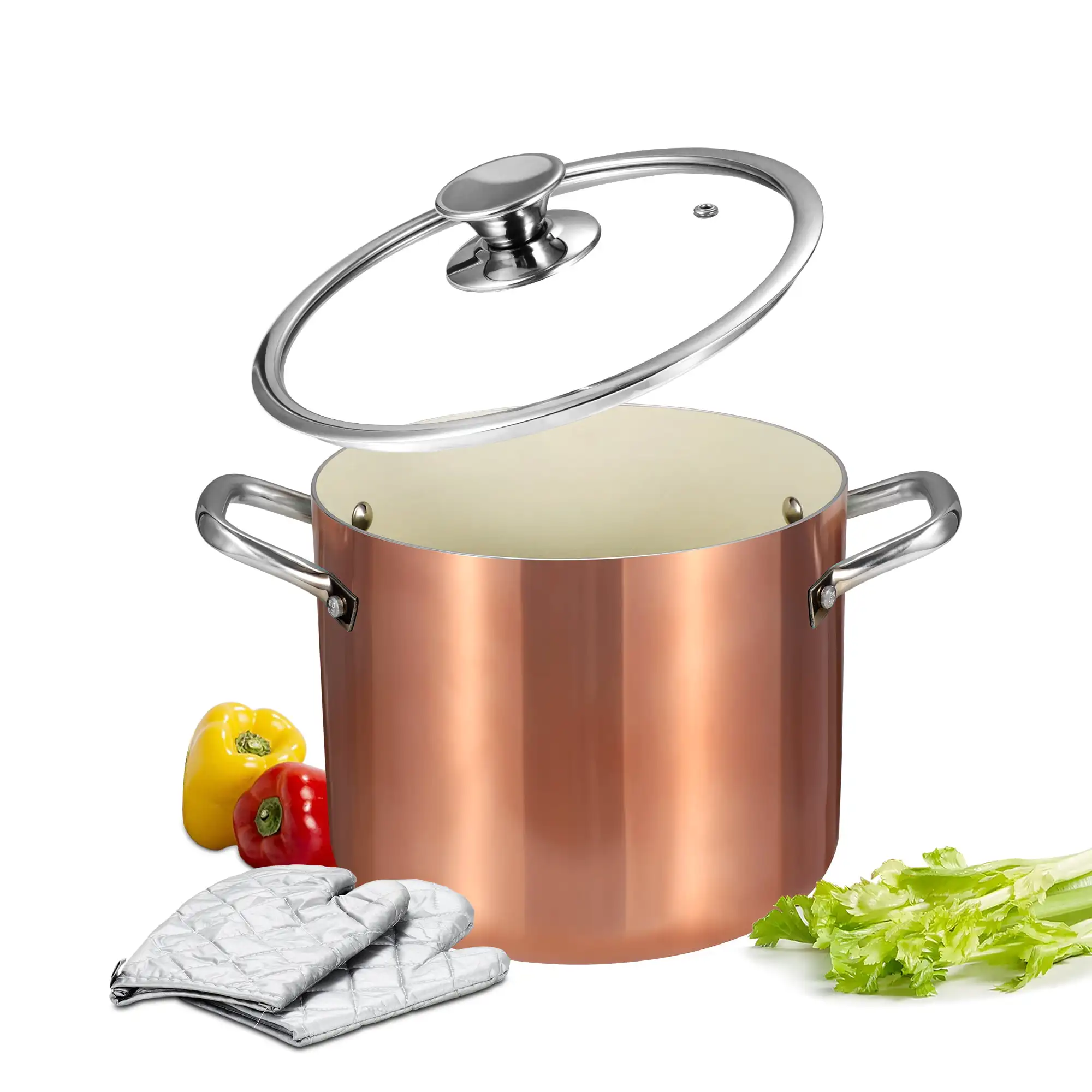 

7-Quart Nonstick Cooking Soup Pasta Pot Stockpots - Rose Gold