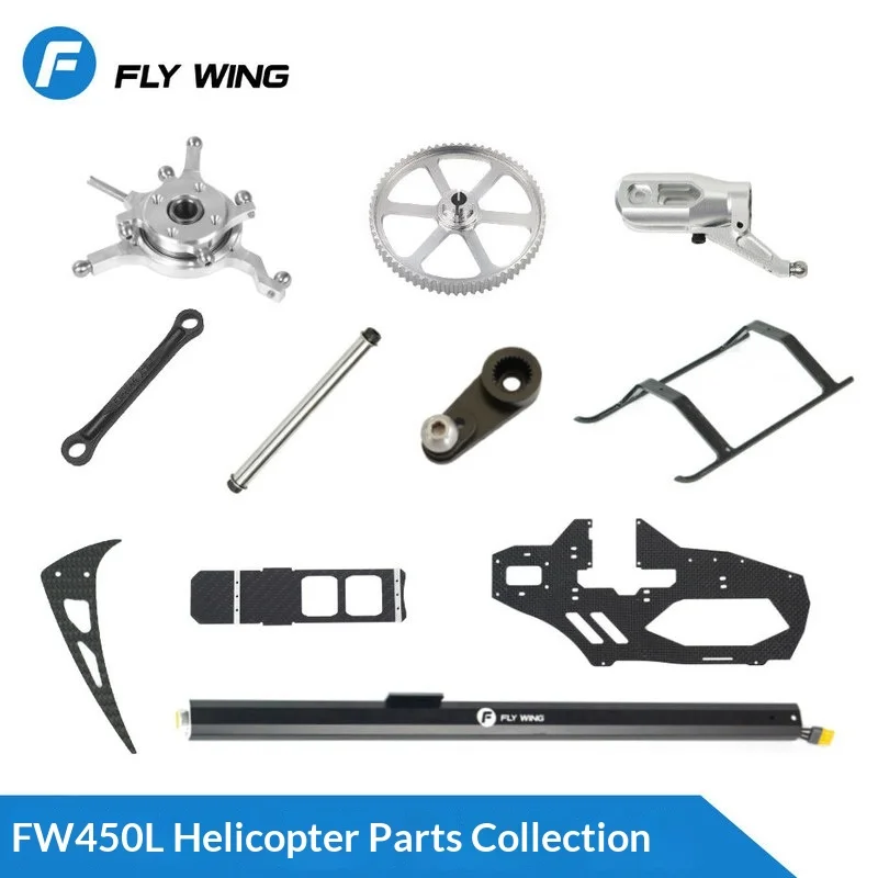 Фото Оригинальные аксессуары для вертолета Flywing Fw450l-V2.5: полный комплект тяговых стержней, лопастей, наклонной платформы, шасси, двигателя и т.д. №2