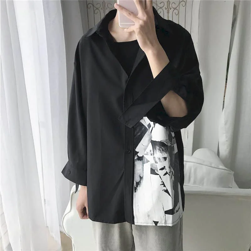 Рубашка мужская с принтом модная блузка в Корейском стиле рукавом три четверти