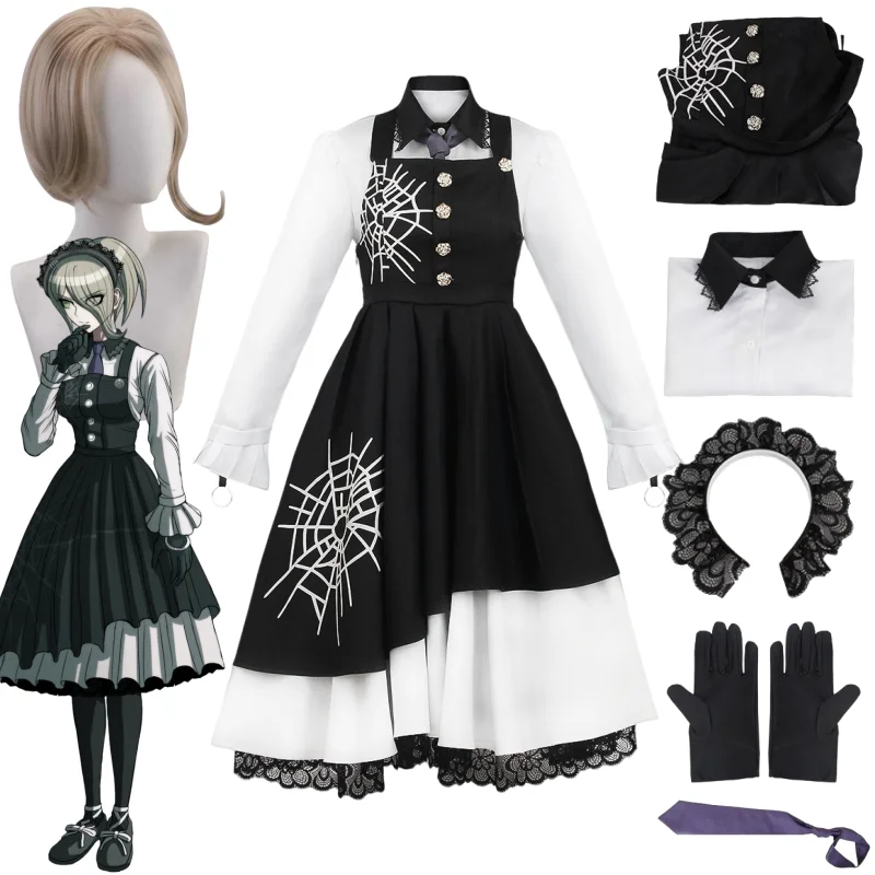 

Anime Danganronpa V3 Killing Harmony Tojo Kirumi Cosplay Costume Wig Set Black Gothic Lolita Maid Dress Halloween Party Outfit