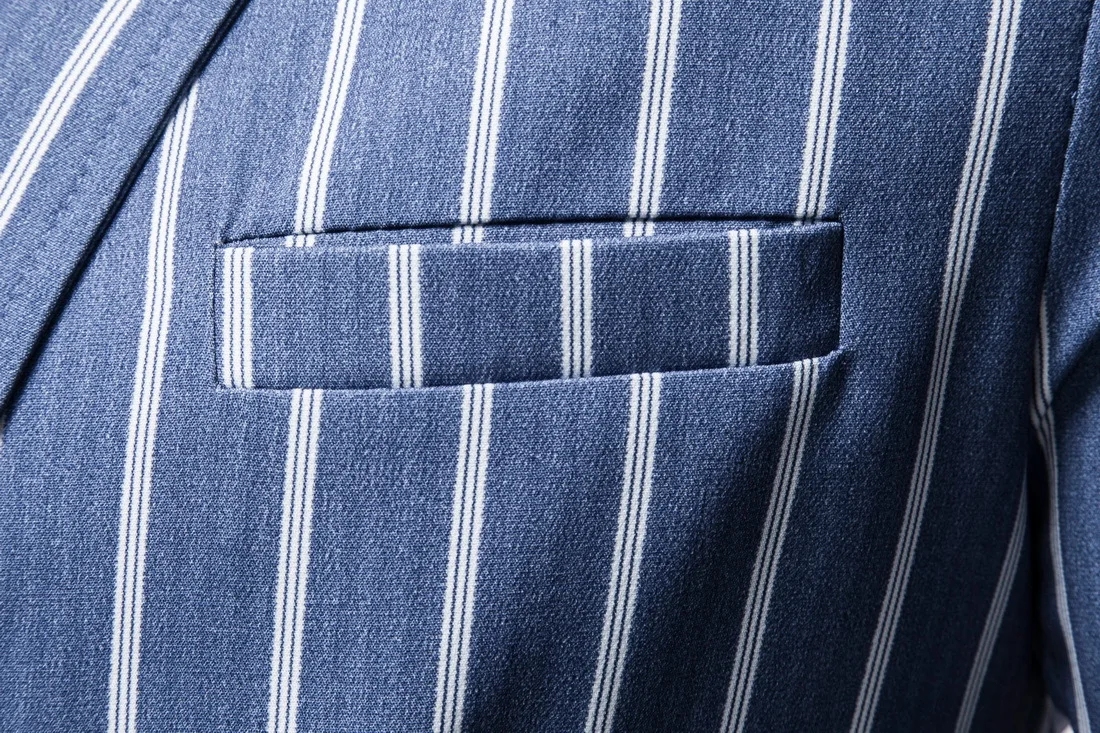 Мужские повседневные Костюмы большого размера куртка в сине-белую полоску с