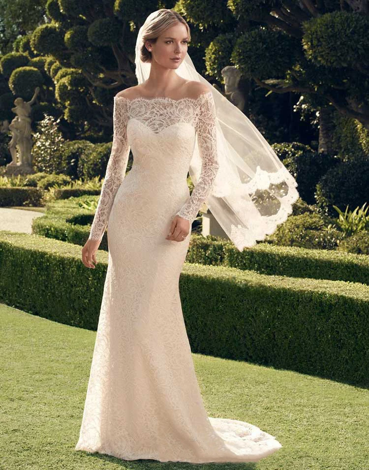 

Lace Full Sleeve Mermaid Wedding Dresses Boat Neck Illusion Back Buttons Long Wedding Gowns For Bride 2022 robes de mariée