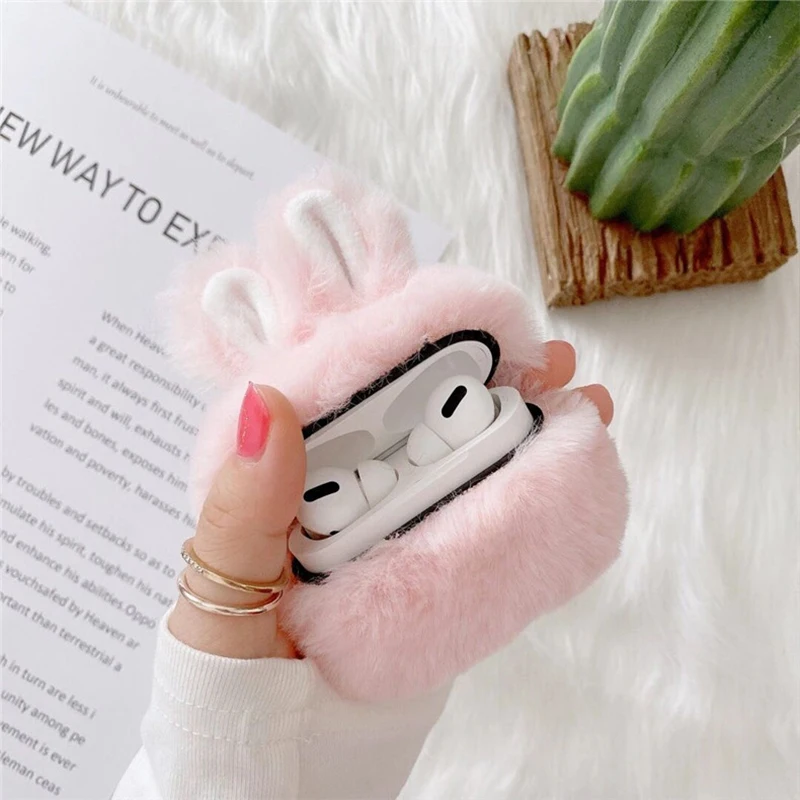 Cute Fluffy Rabbit Earphone Case For Apple Airpods 1 2 Pro Cover Fashion Lovely Headphones Fur Cases For Airpods 3 Charging Box