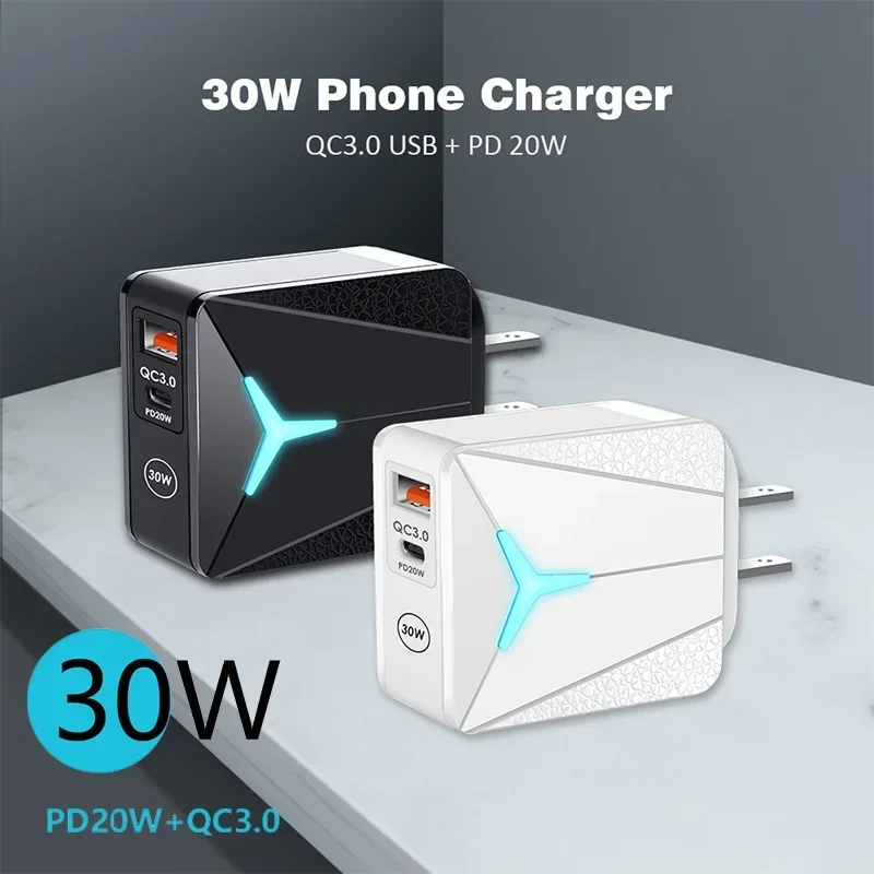 Портативное зарядное устройство 30 Вт USB C PD20W QC3.0 быстрая зарядка Type адаптер для