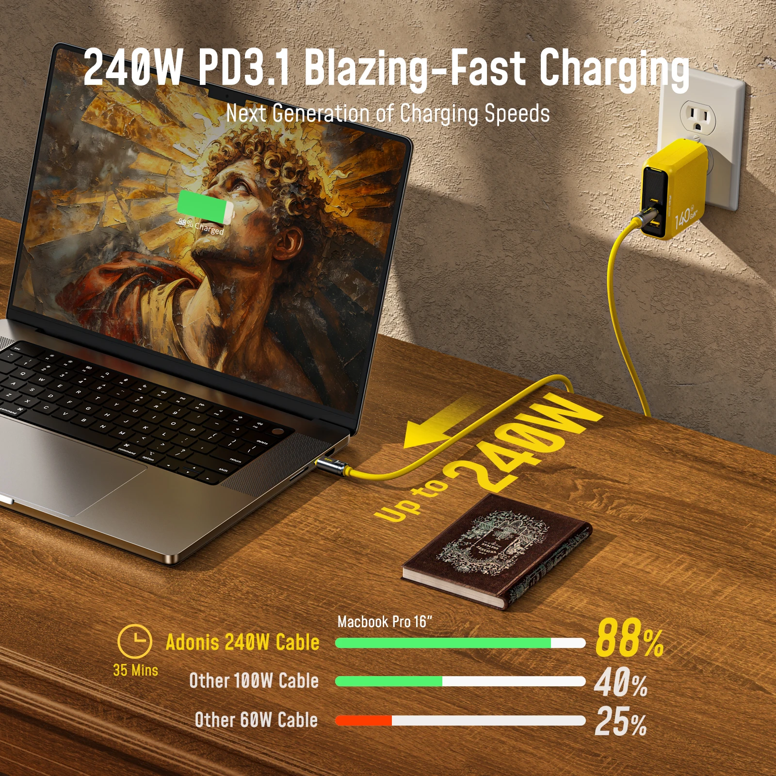 AOHI THE FUTURE Adonis USB4 2.0 Кабель USB-C — 240 Вт 3 фута (120 Гбит/с/8 КБ/ PD3.1/совместимость с Thunderbolt
